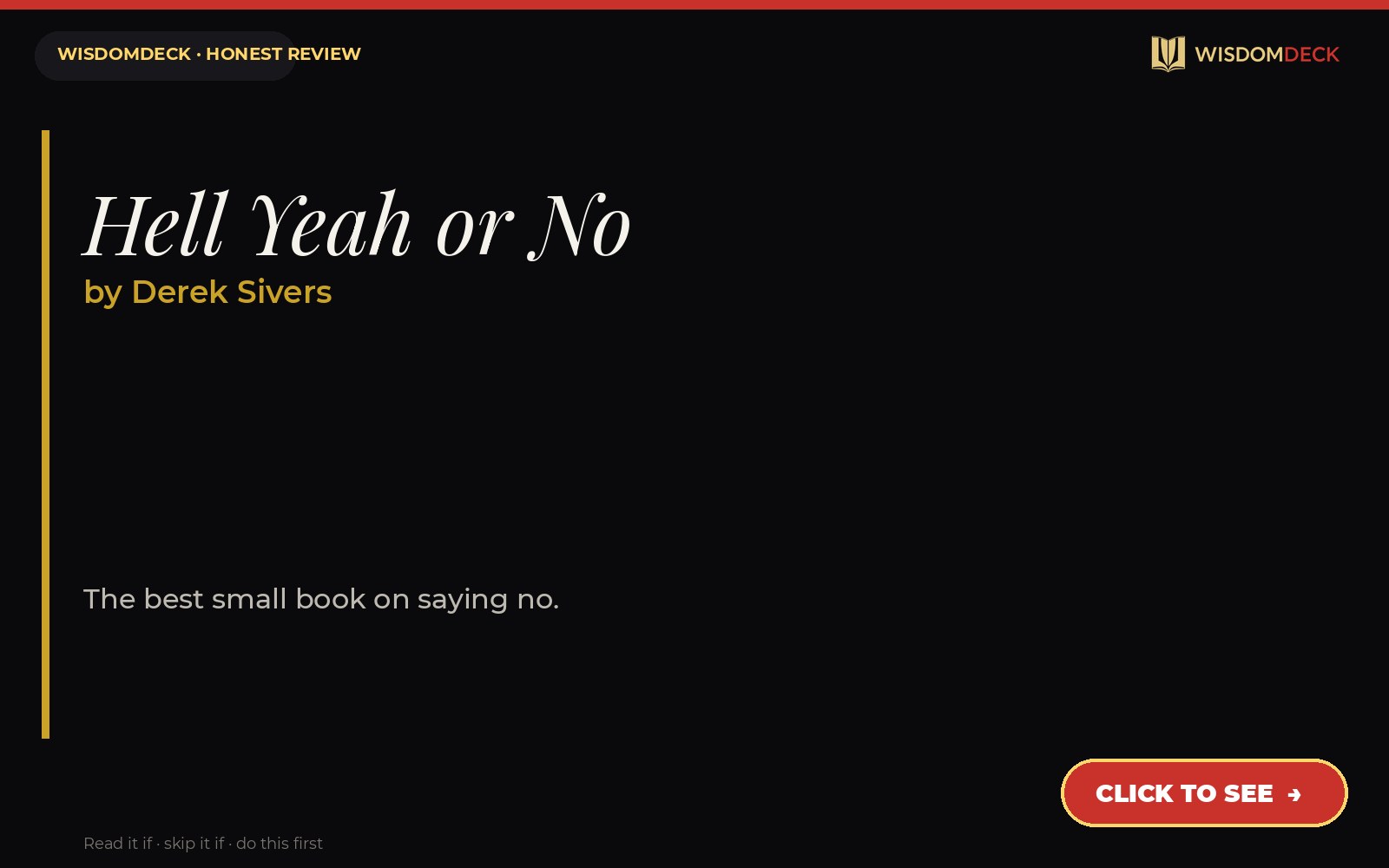 Hell Yeah or No by Derek Sivers — WisdomDeck review