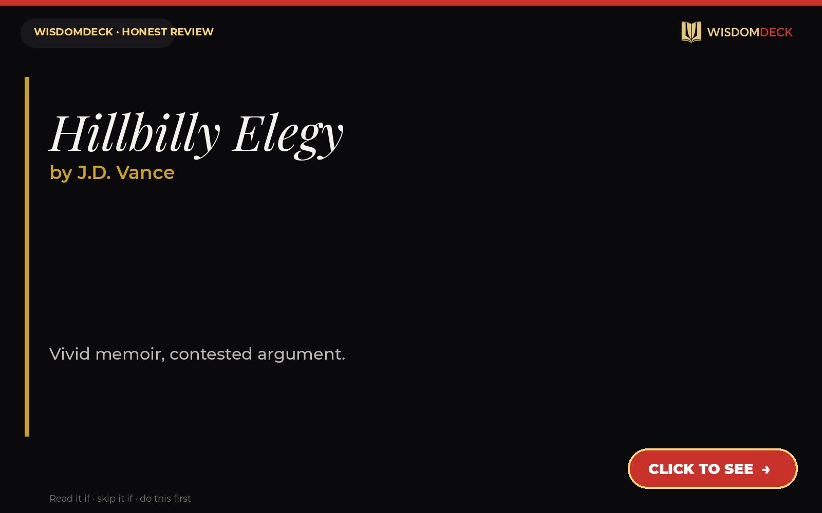 Hillbilly Elegy by J.D. Vance — WisdomDeck review