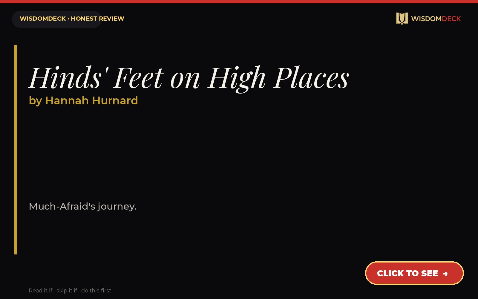 Hinds' Feet on High Places by Hannah Hurnard — WisdomDeck review