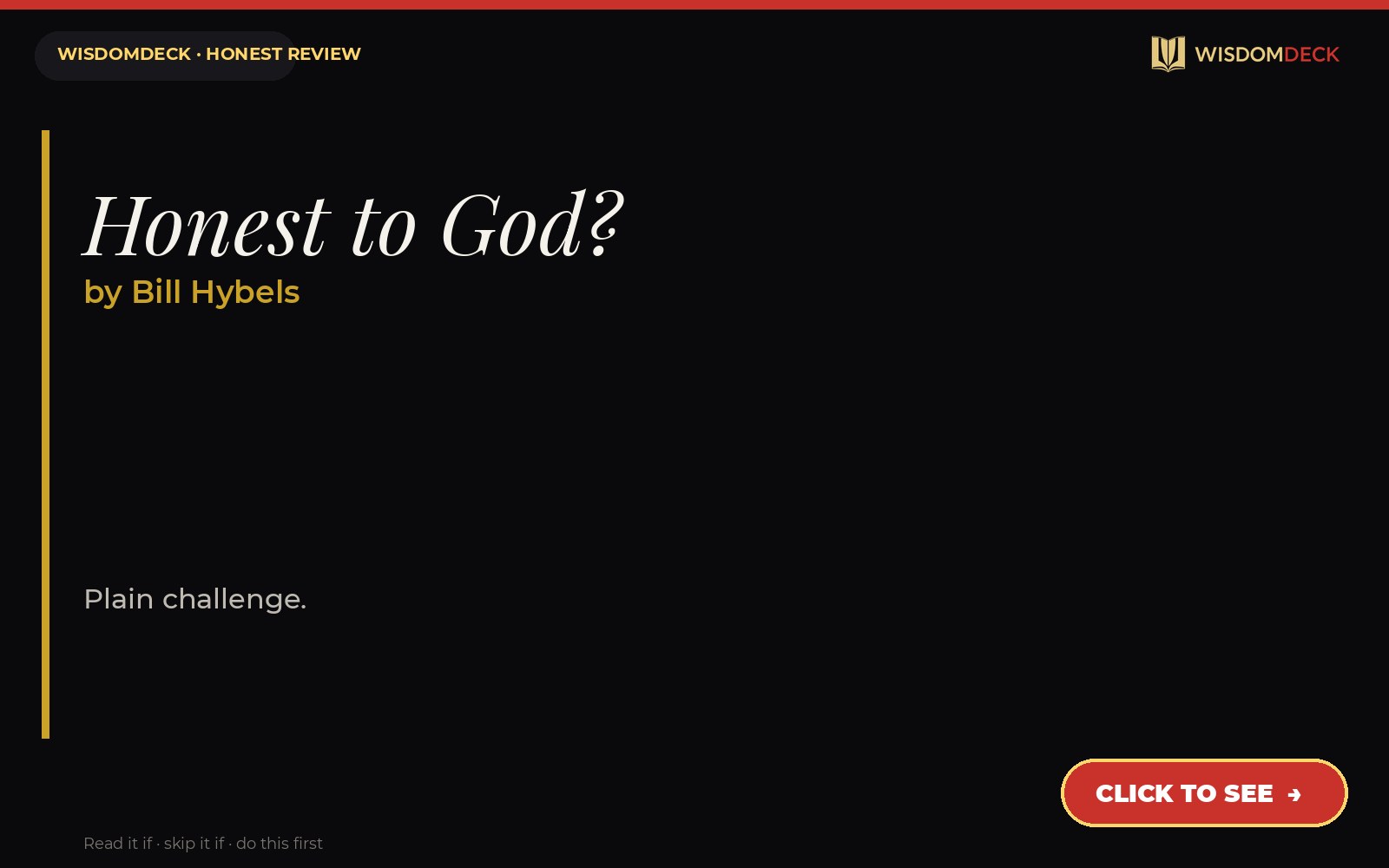 Honest to God? by Bill Hybels — WisdomDeck honest review