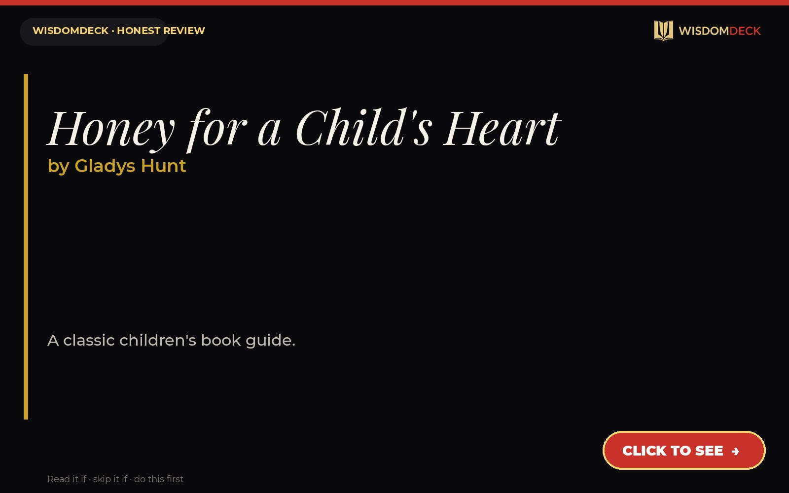 Honey for a Child's Heart by Gladys Hunt — WisdomDeck review