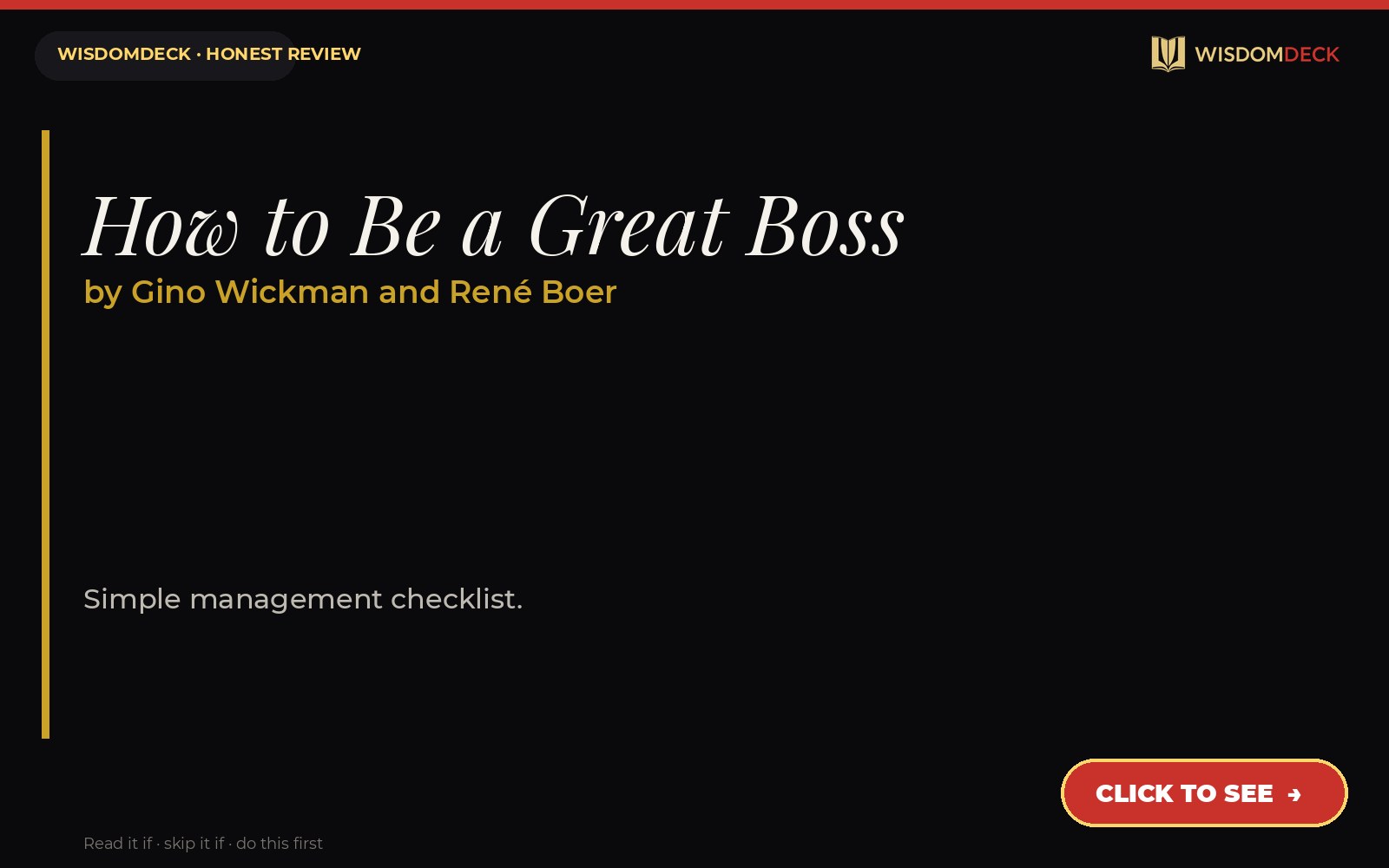 How to Be a Great Boss by Gino Wickman and René Boer — WisdomDeck review