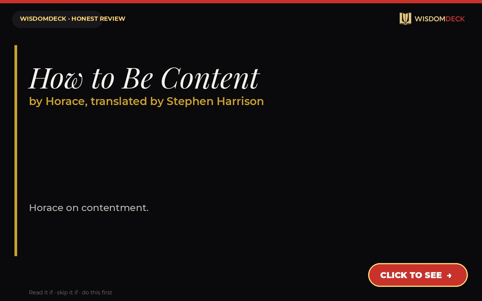 How to Be Content by Horace, translated by Stephen Harrison — WisdomDeck review
