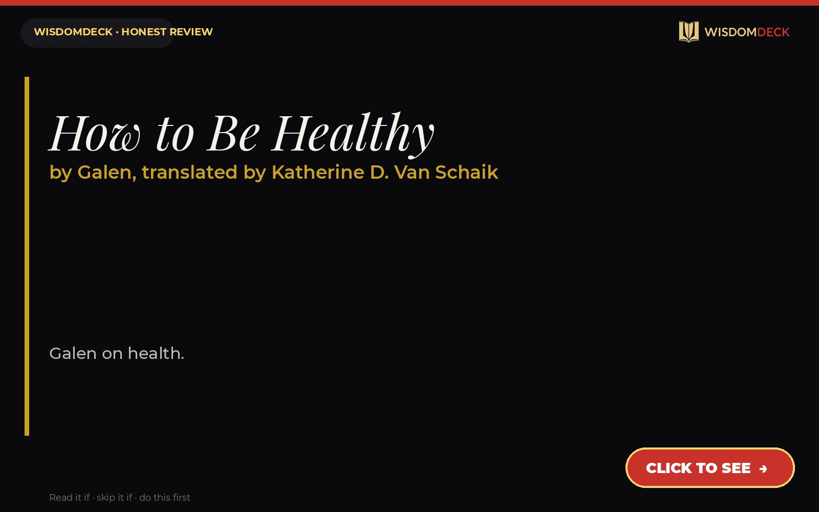 How to Be Healthy by Galen, translated by Katherine D. Van Schaik — WisdomDeck review