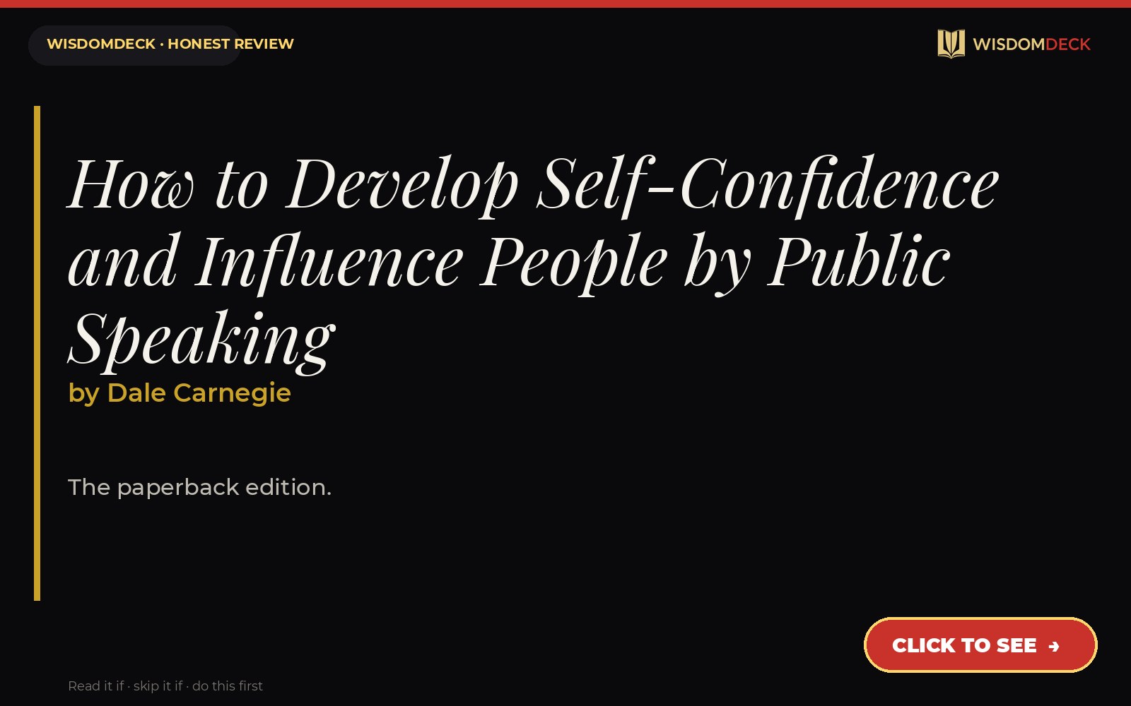 How to Develop Self-Confidence and Influence People by Public Speaking by Dale Carnegie — WisdomDeck review
