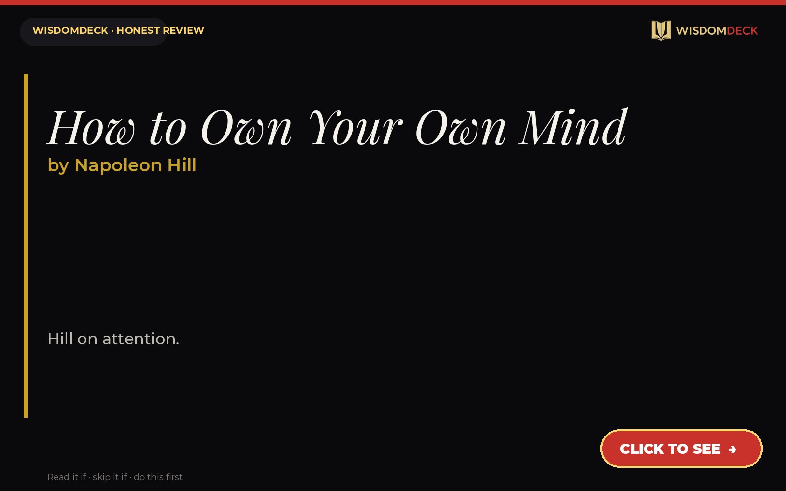 How to Own Your Own Mind by Napoleon Hill — WisdomDeck review