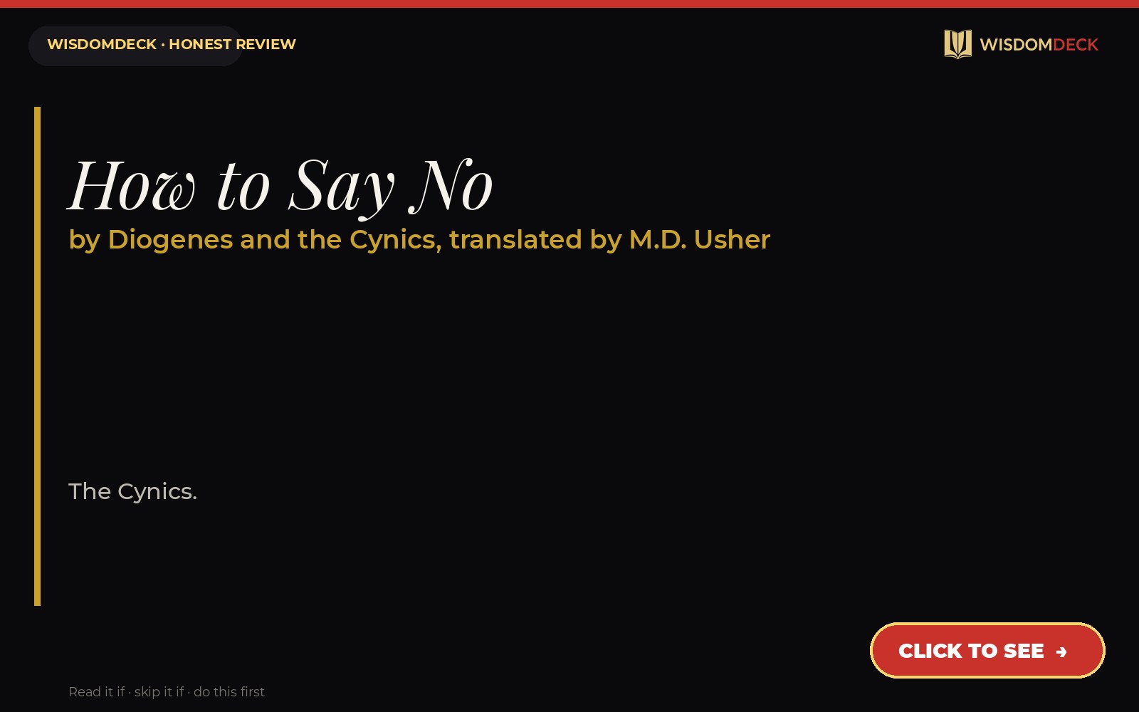 How to Say No by Diogenes and the Cynics, translated by M.D. Usher — WisdomDeck review