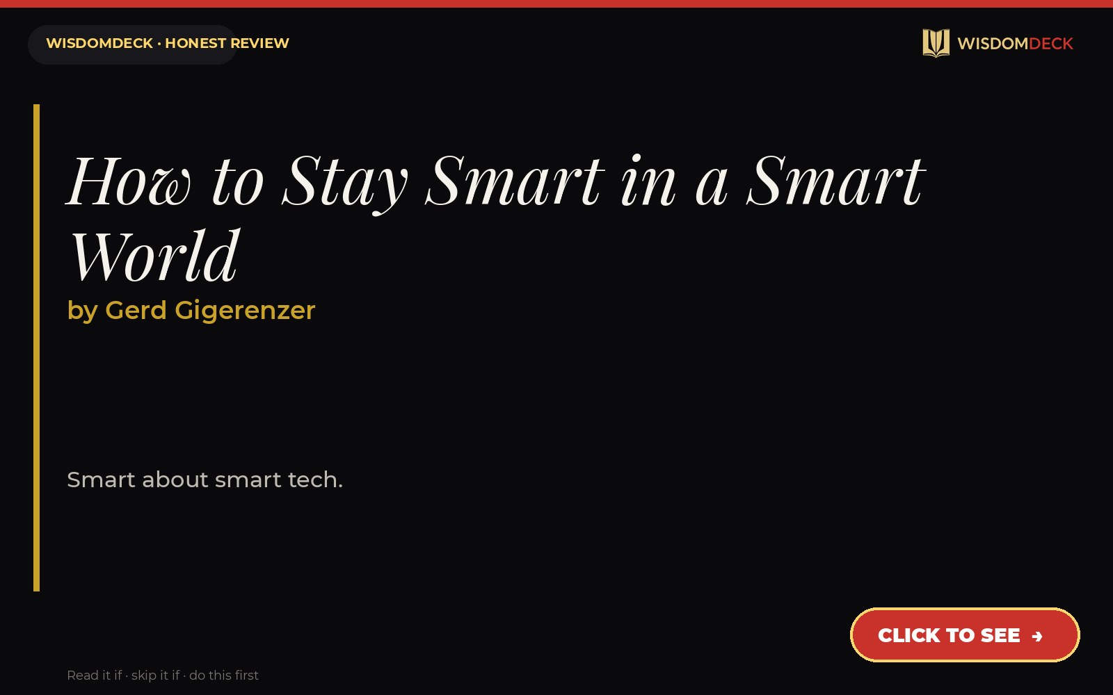 How to Stay Smart in a Smart World by Gerd Gigerenzer — WisdomDeck review