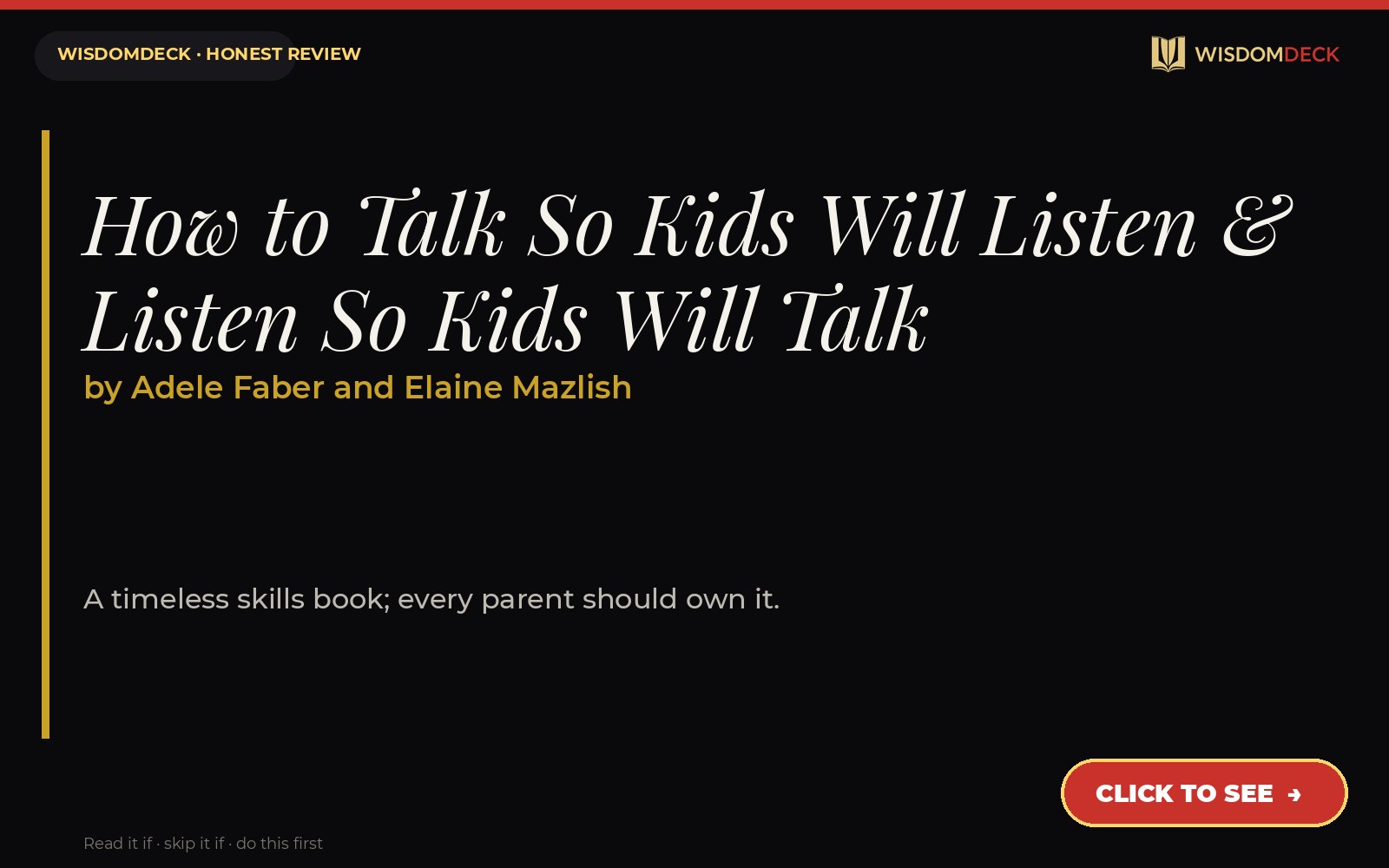 How to Talk So Kids Will Listen & Listen So Kids Will Talk by Adele Faber and Elaine Mazlish — WisdomDeck review