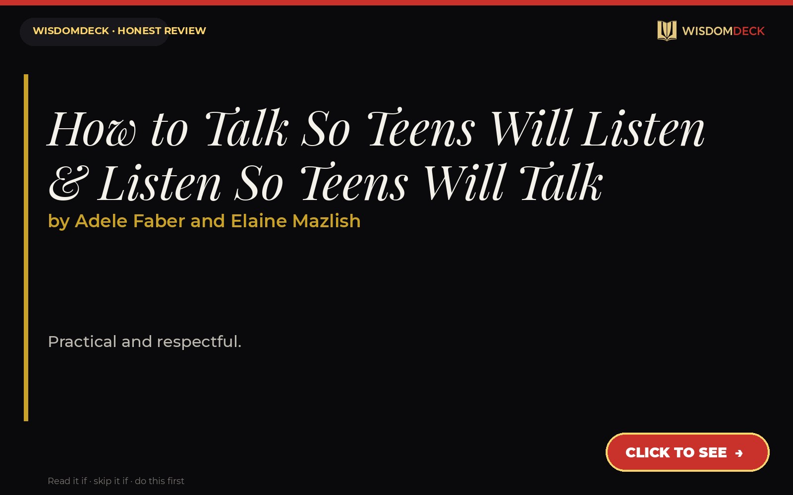 How to Talk So Teens Will Listen & Listen So Teens Will Talk by Adele Faber and Elaine Mazlish — WisdomDeck review