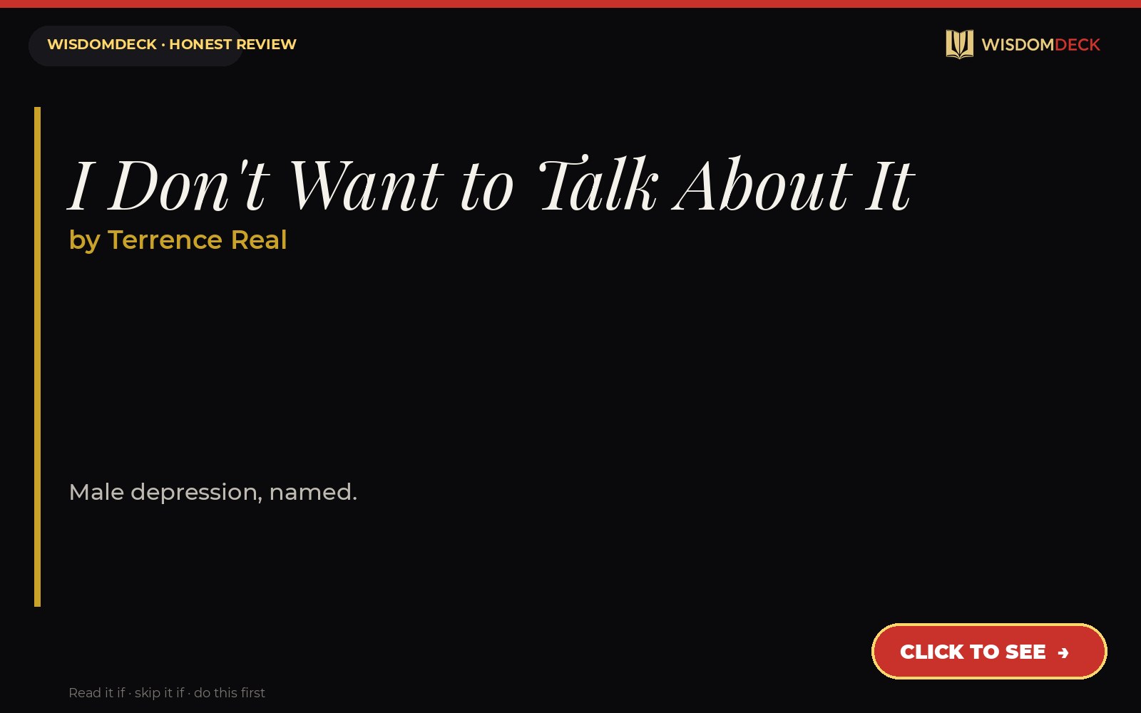 I Don't Want to Talk About It by Terrence Real — WisdomDeck review