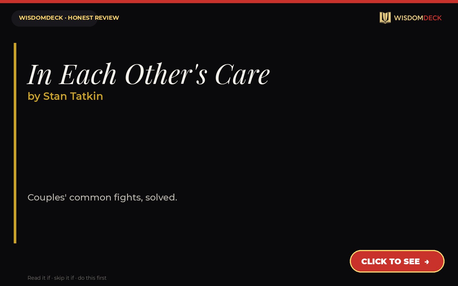 In Each Other's Care by Stan Tatkin — WisdomDeck review
