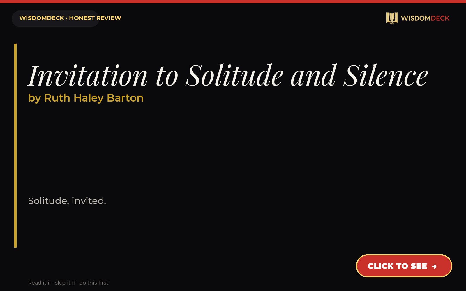Invitation to Solitude and Silence by Ruth Haley Barton — WisdomDeck review