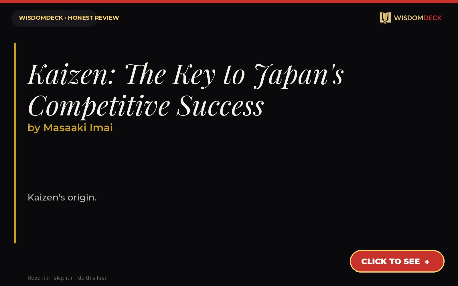 Kaizen: The Key to Japan's Competitive Success by Masaaki Imai — WisdomDeck review