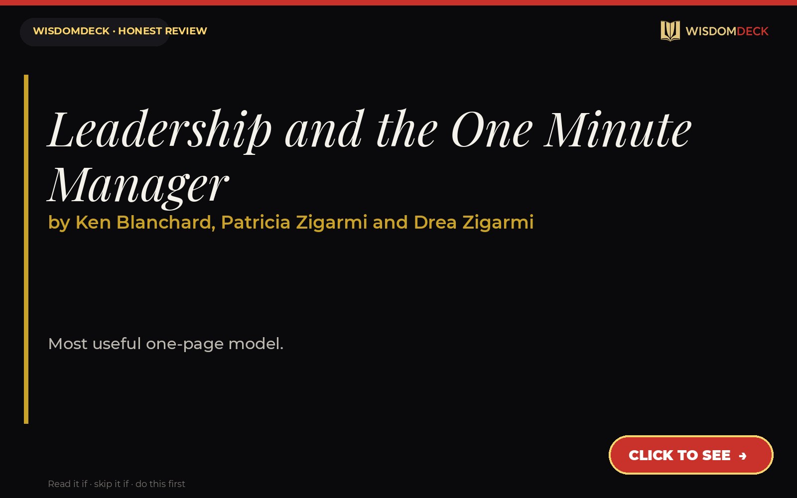Leadership and the One Minute Manager by Ken Blanchard, Patricia Zigarmi and Drea Zigarmi — WisdomDeck review