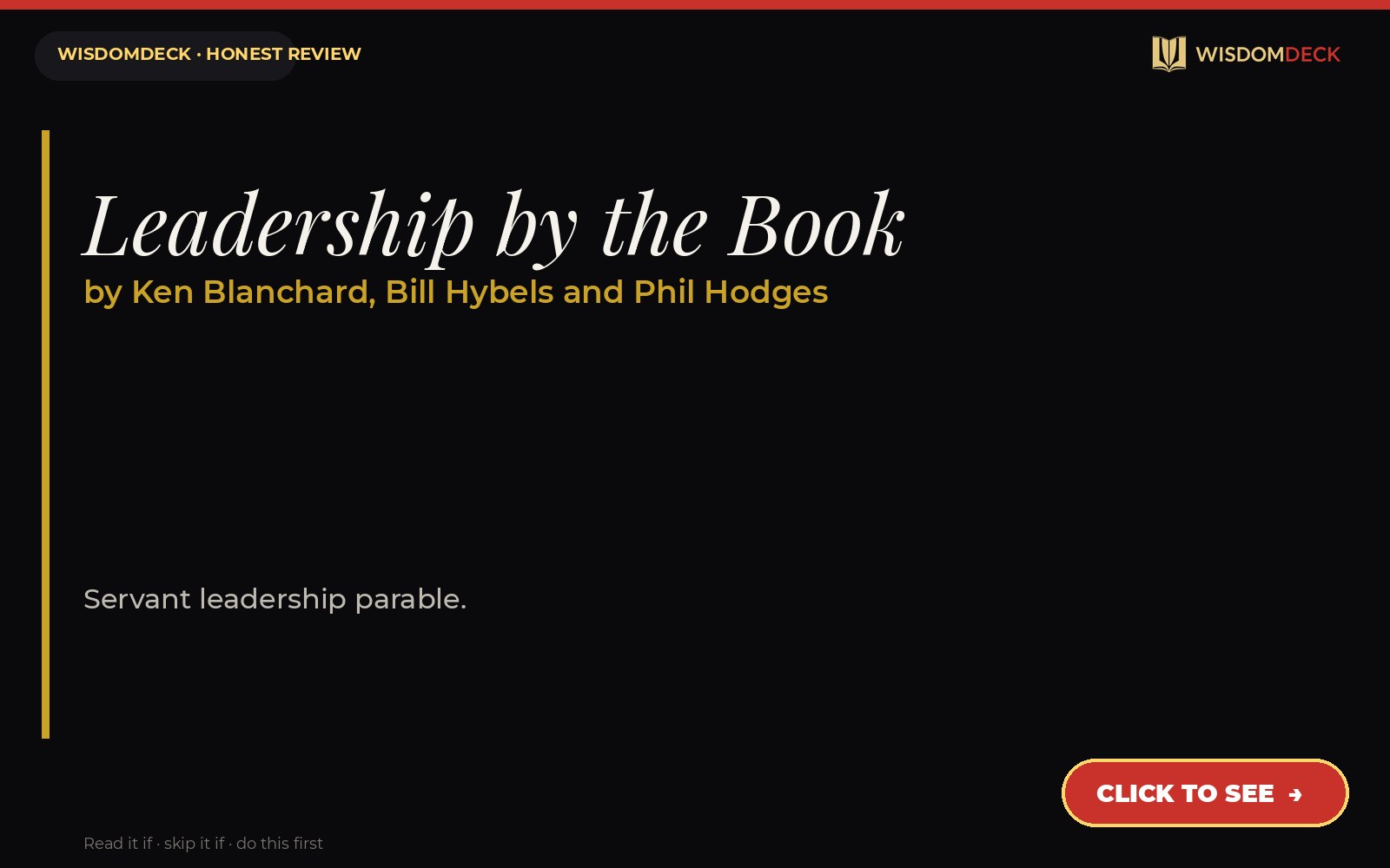 Leadership by the Book by Ken Blanchard, Bill Hybels and Phil Hodges — WisdomDeck review