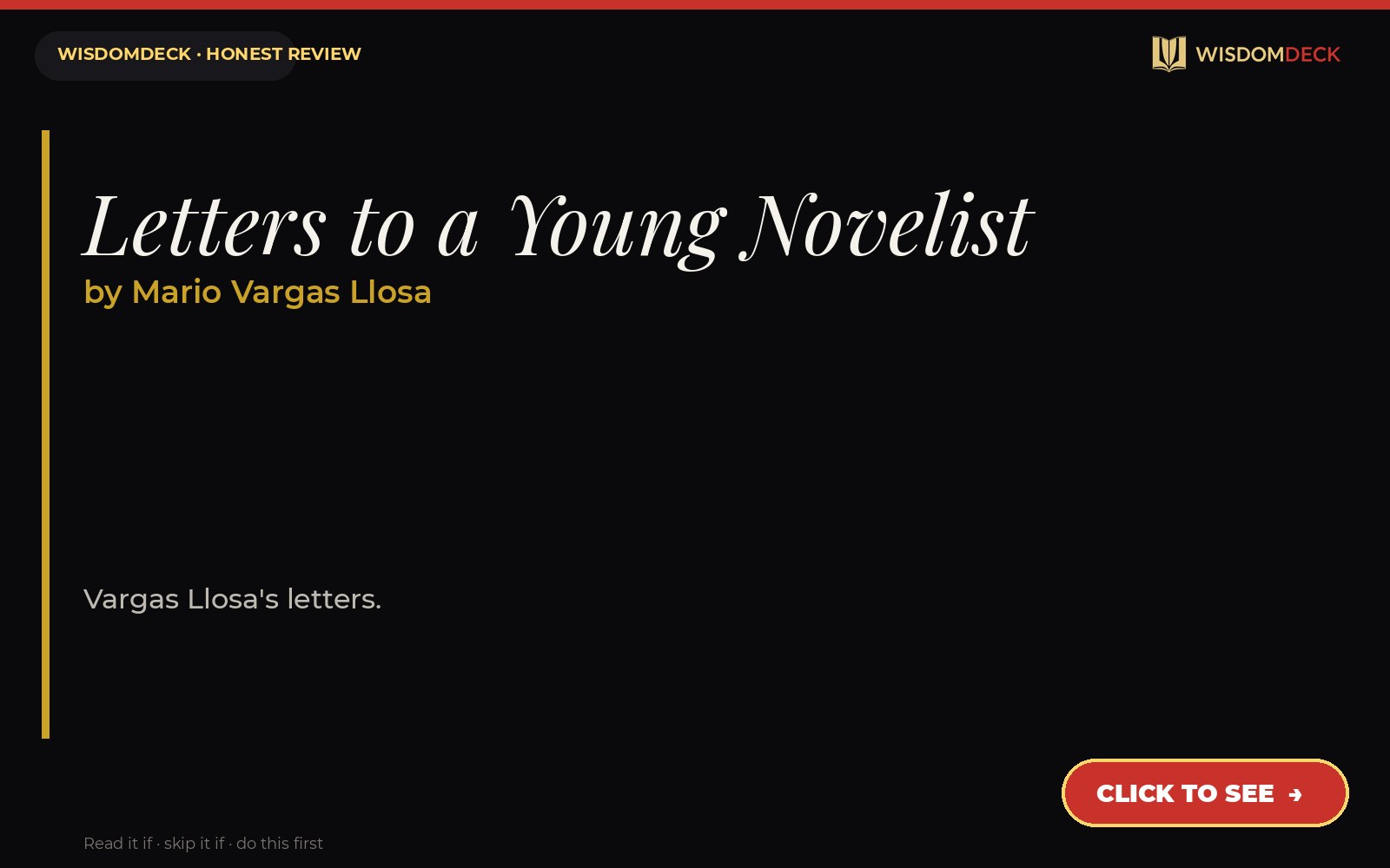 Letters to a Young Novelist by Mario Vargas Llosa — WisdomDeck review