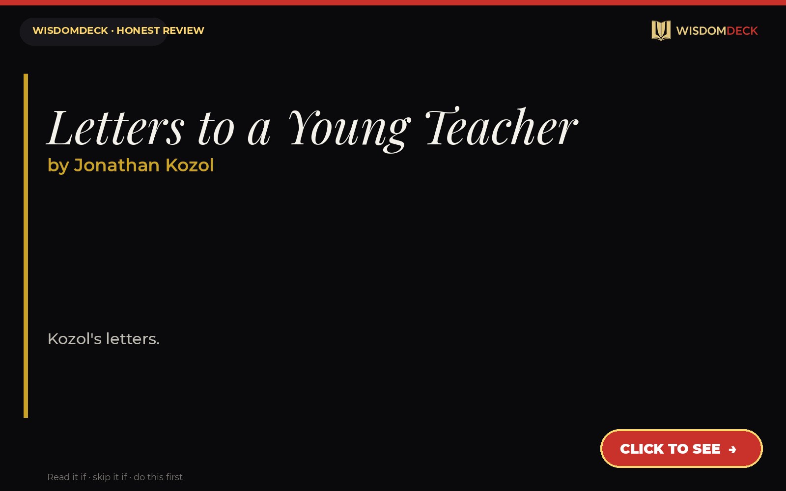 Letters to a Young Teacher by Jonathan Kozol — WisdomDeck review