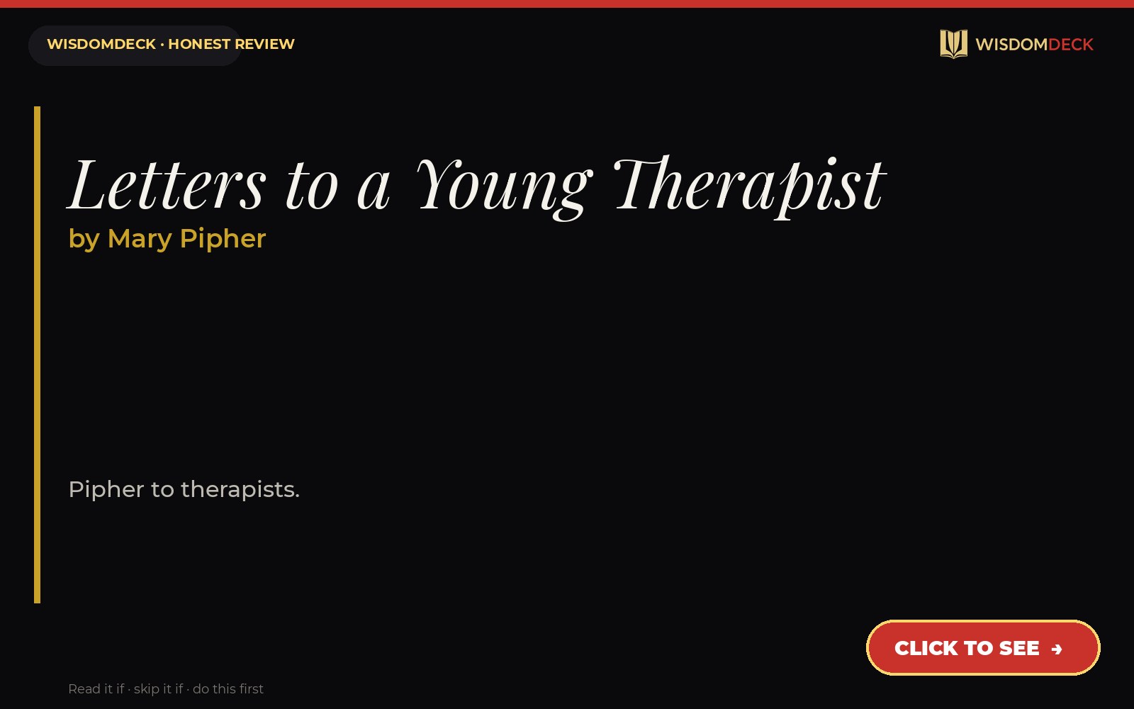 Letters to a Young Therapist by Mary Pipher — WisdomDeck review