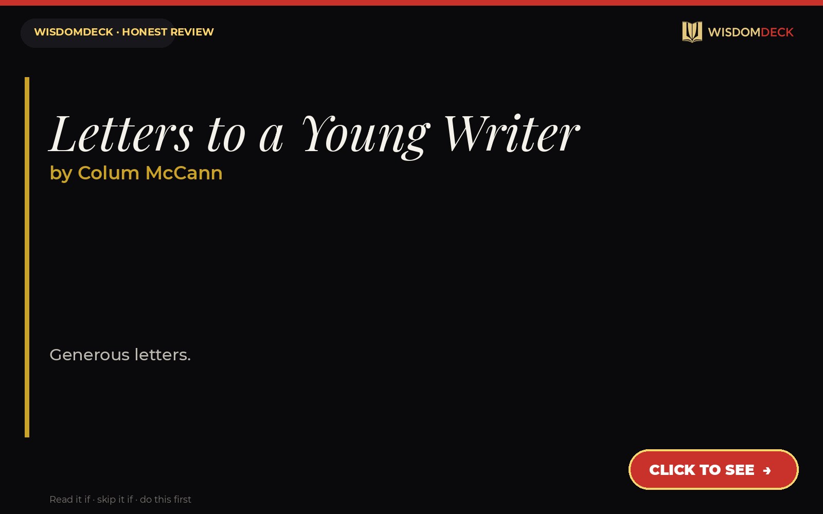Letters to a Young Writer by Colum McCann — WisdomDeck review