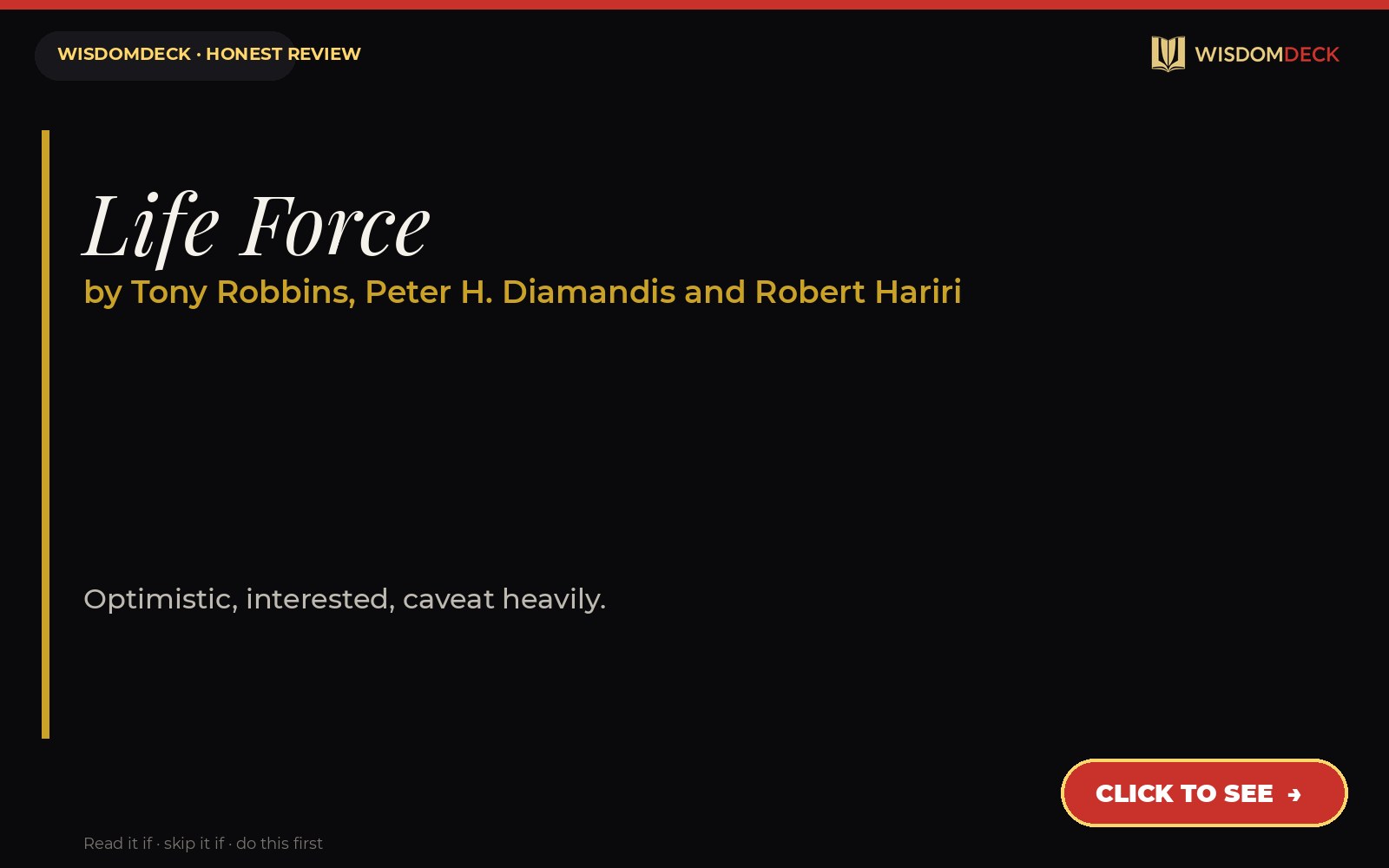 Life Force by Tony Robbins, Peter H. Diamandis and Robert Hariri — WisdomDeck honest review