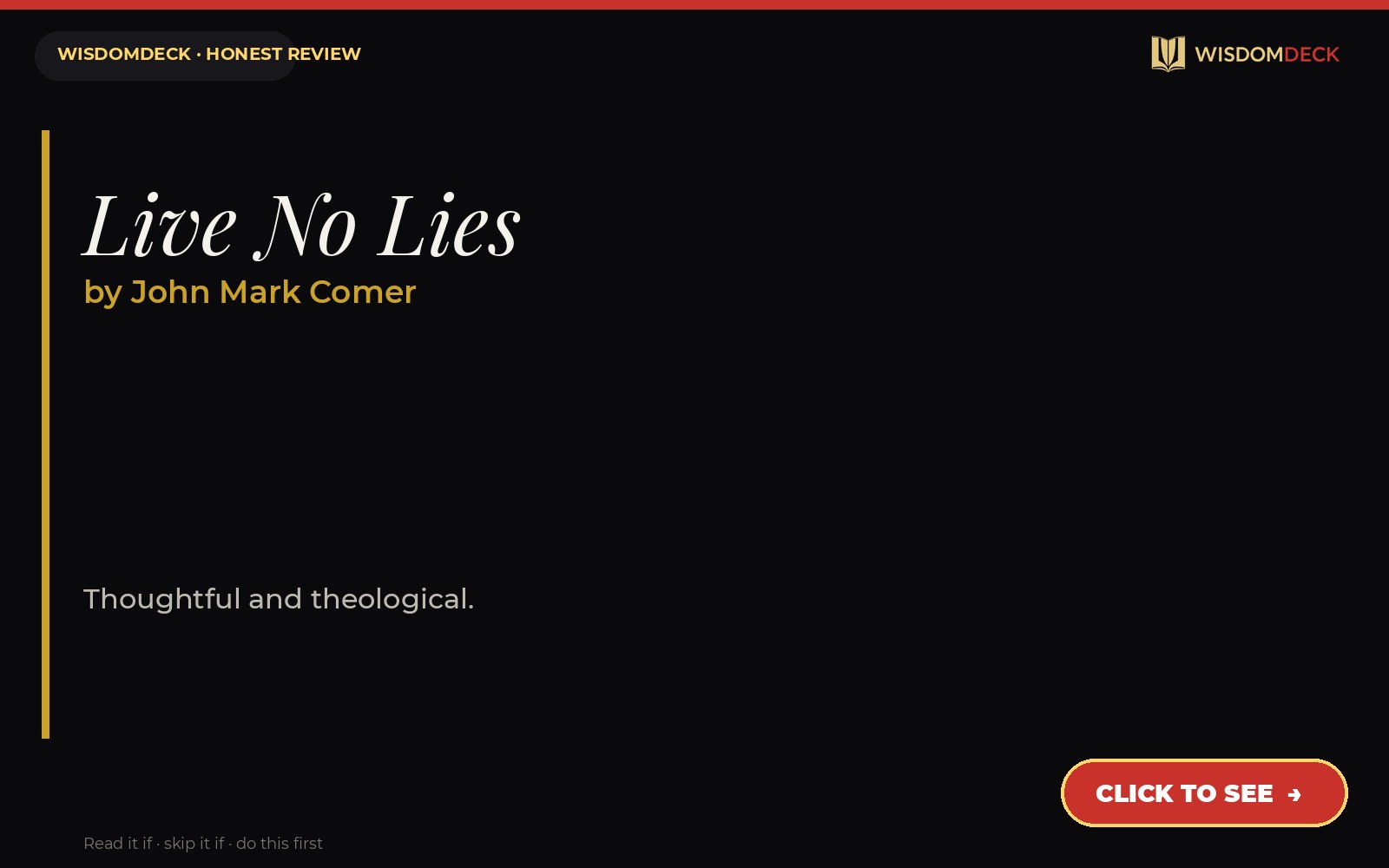 Live No Lies by John Mark Comer — WisdomDeck review