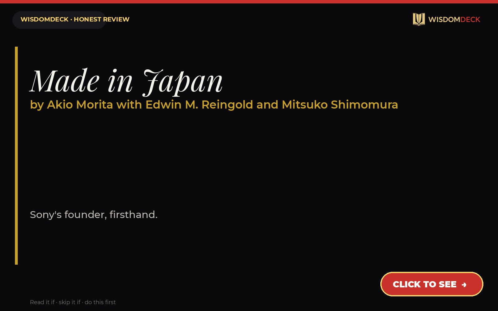 Made in Japan by Akio Morita with Edwin M. Reingold and Mitsuko Shimomura — WisdomDeck review