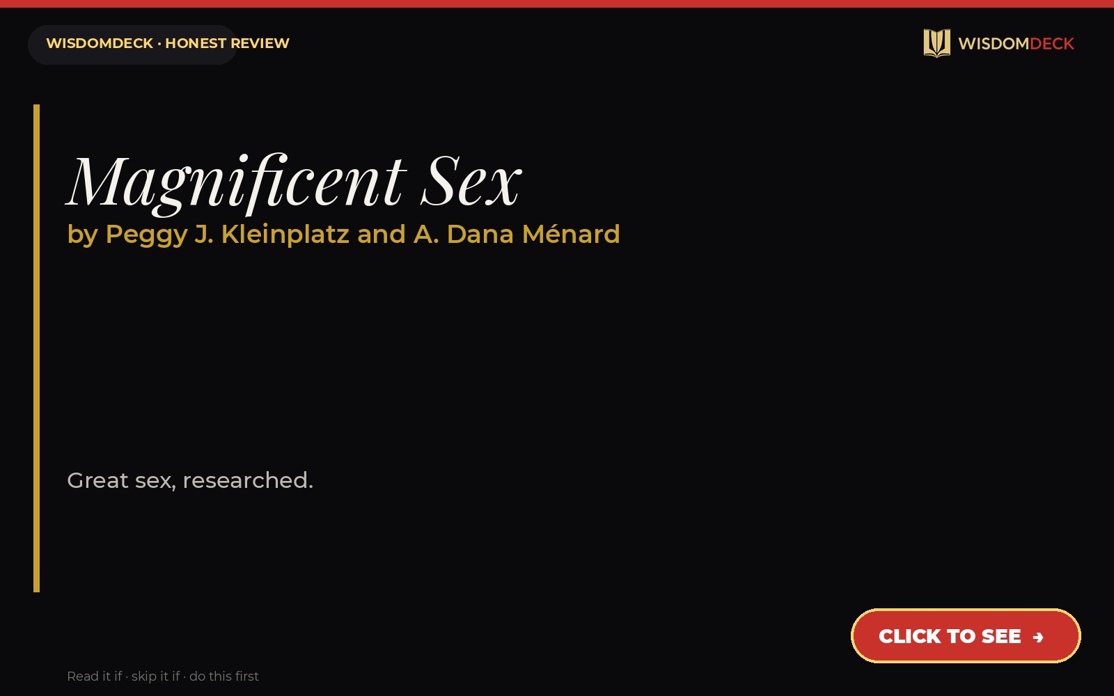 Magnificent Sex by Peggy J. Kleinplatz and A. Dana Ménard — WisdomDeck review