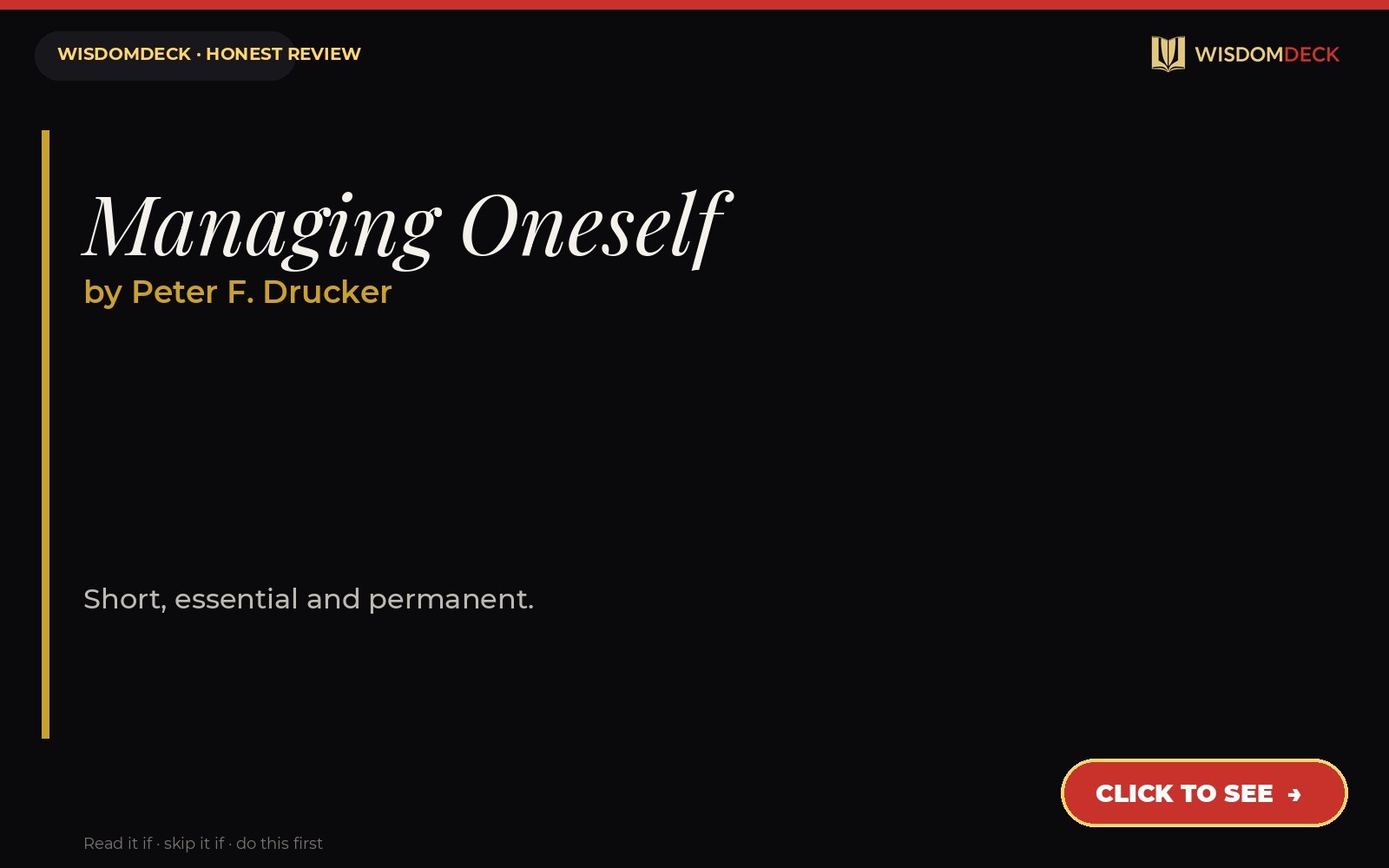 Managing Oneself by Peter F. Drucker — WisdomDeck review