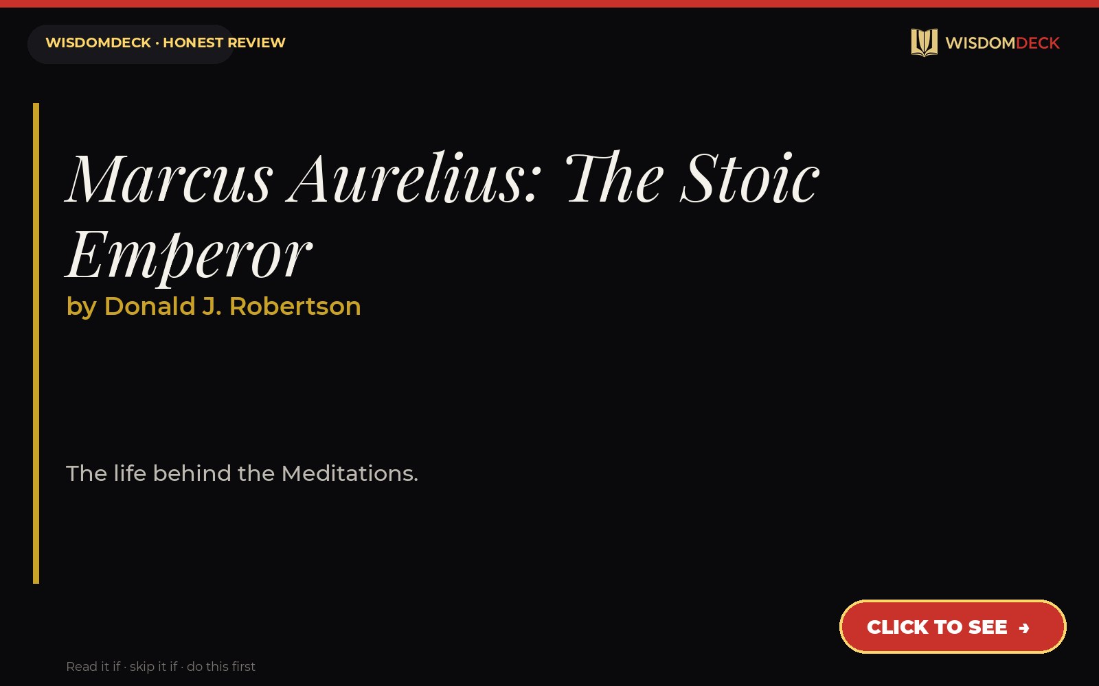 Marcus Aurelius: The Stoic Emperor by Donald J. Robertson — WisdomDeck review