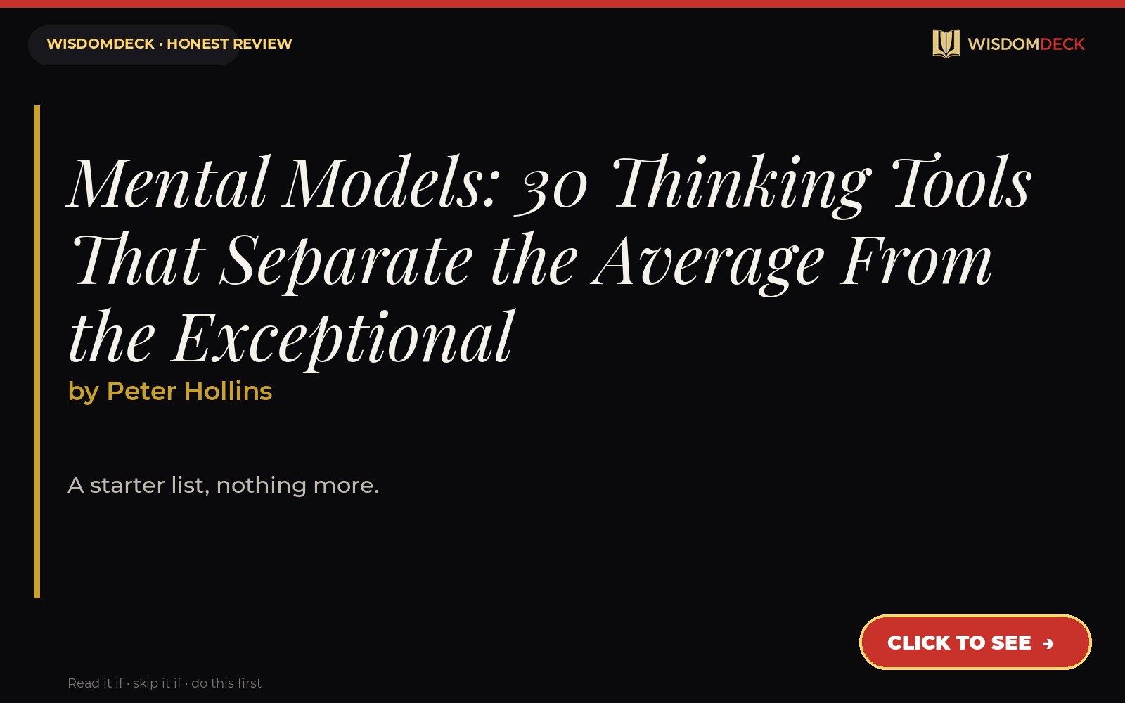 Mental Models: 30 Thinking Tools That Separate the Average From the Exceptional by Peter Hollins — WisdomDeck review