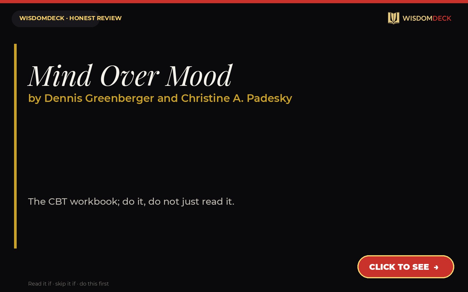 Mind Over Mood by Dennis Greenberger and Christine A. Padesky — WisdomDeck review