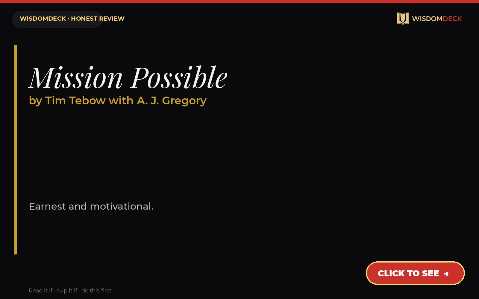 Mission Possible by Tim Tebow with A. J. Gregory — WisdomDeck honest review