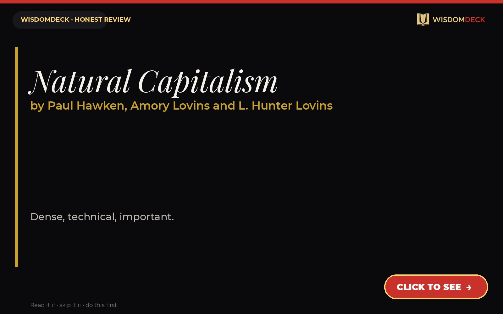 Natural Capitalism by Paul Hawken, Amory Lovins and L. Hunter Lovins — WisdomDeck review