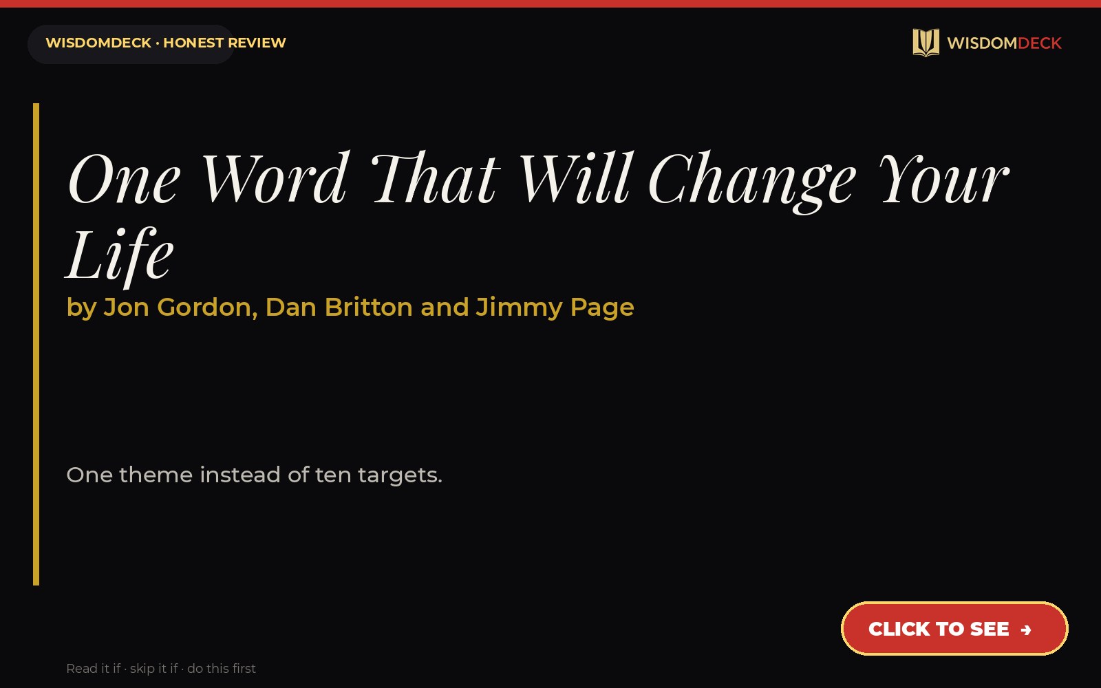 One Word That Will Change Your Life by Jon Gordon, Dan Britton and Jimmy Page — WisdomDeck review