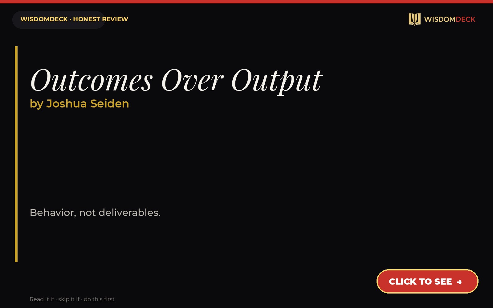 Outcomes Over Output by Joshua Seiden — WisdomDeck review