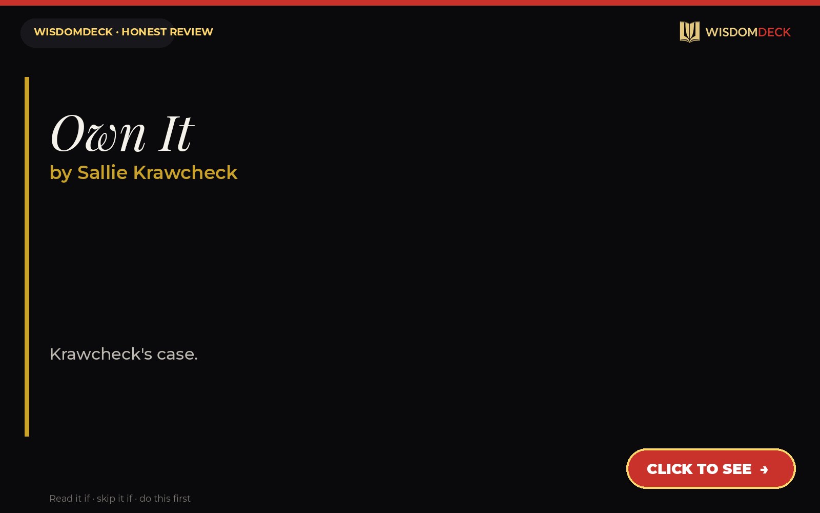 Own It by Sallie Krawcheck — WisdomDeck review