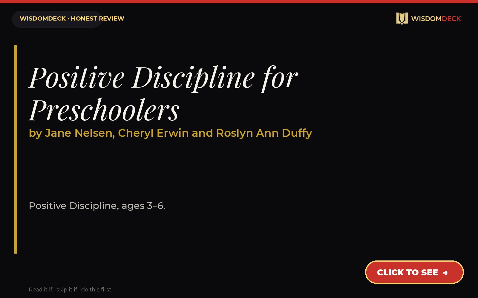 Positive Discipline for Preschoolers by Jane Nelsen, Cheryl Erwin and Roslyn Ann Duffy — WisdomDeck review