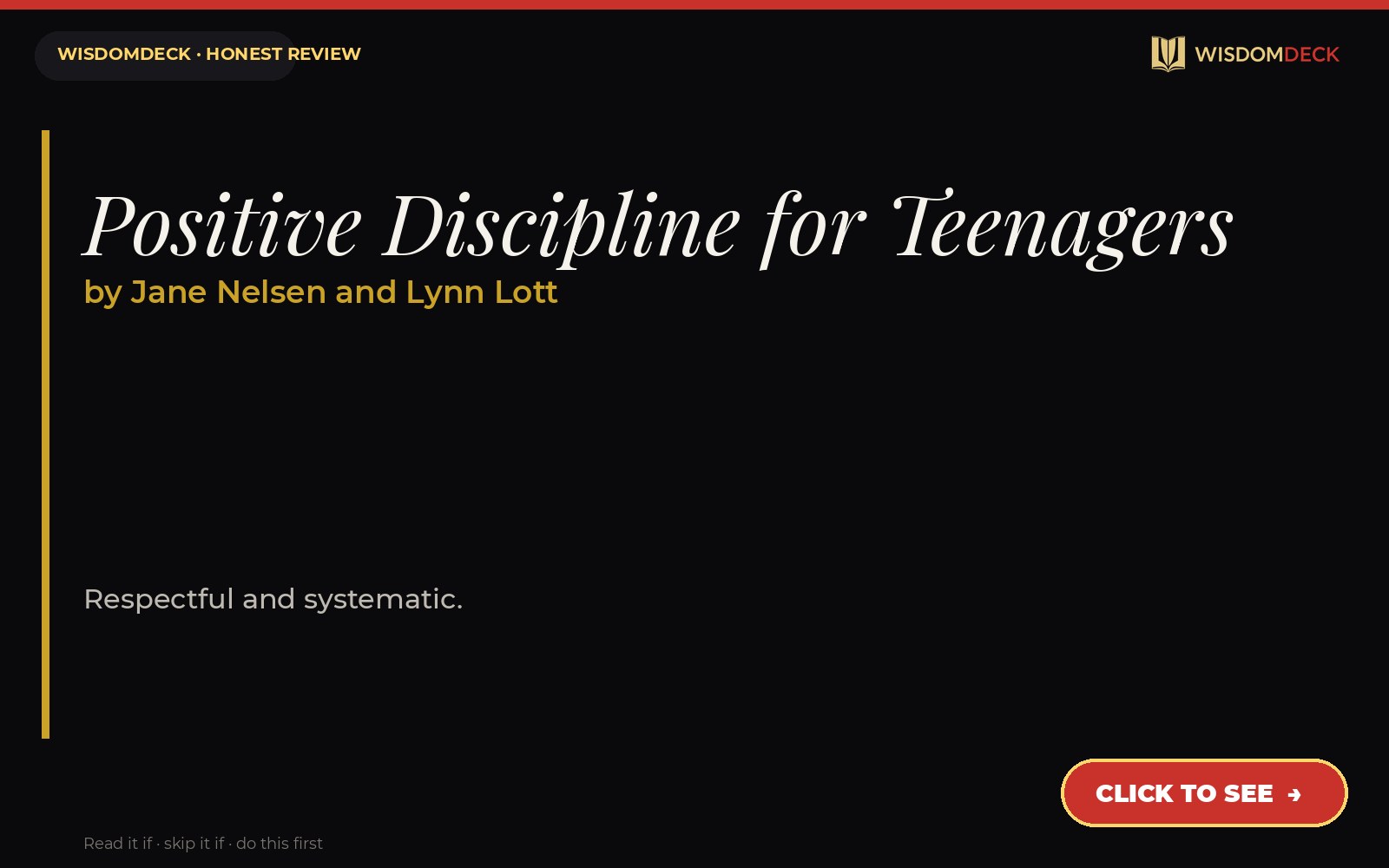 Positive Discipline for Teenagers by Jane Nelsen and Lynn Lott — WisdomDeck review