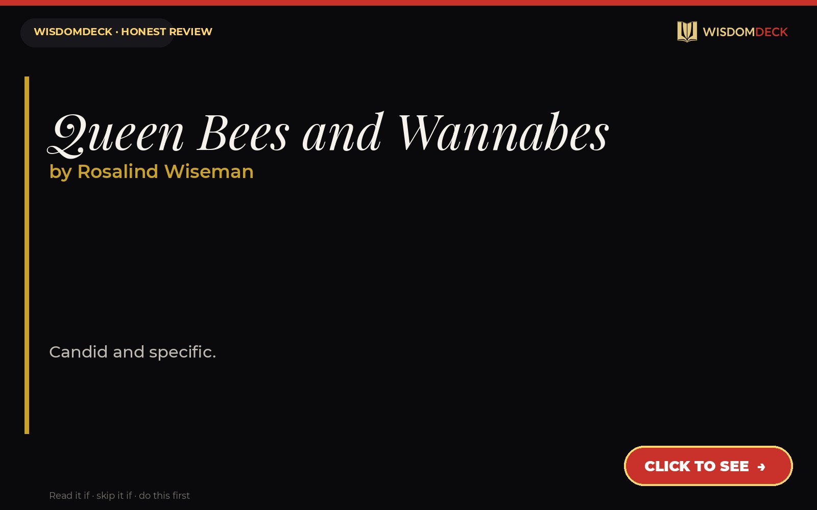 Queen Bees and Wannabes by Rosalind Wiseman — WisdomDeck review