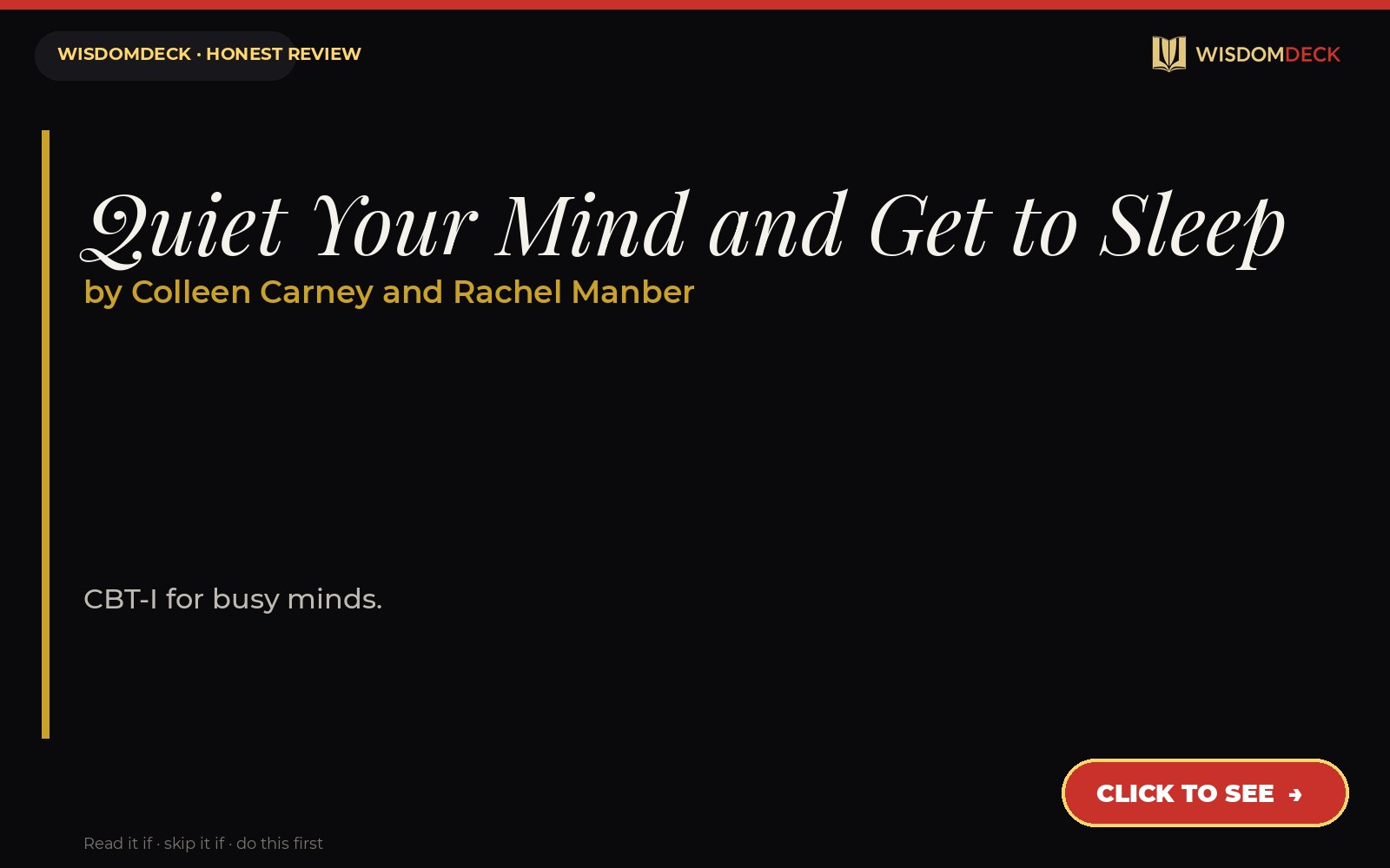 Quiet Your Mind and Get to Sleep by Colleen Carney and Rachel Manber — WisdomDeck review