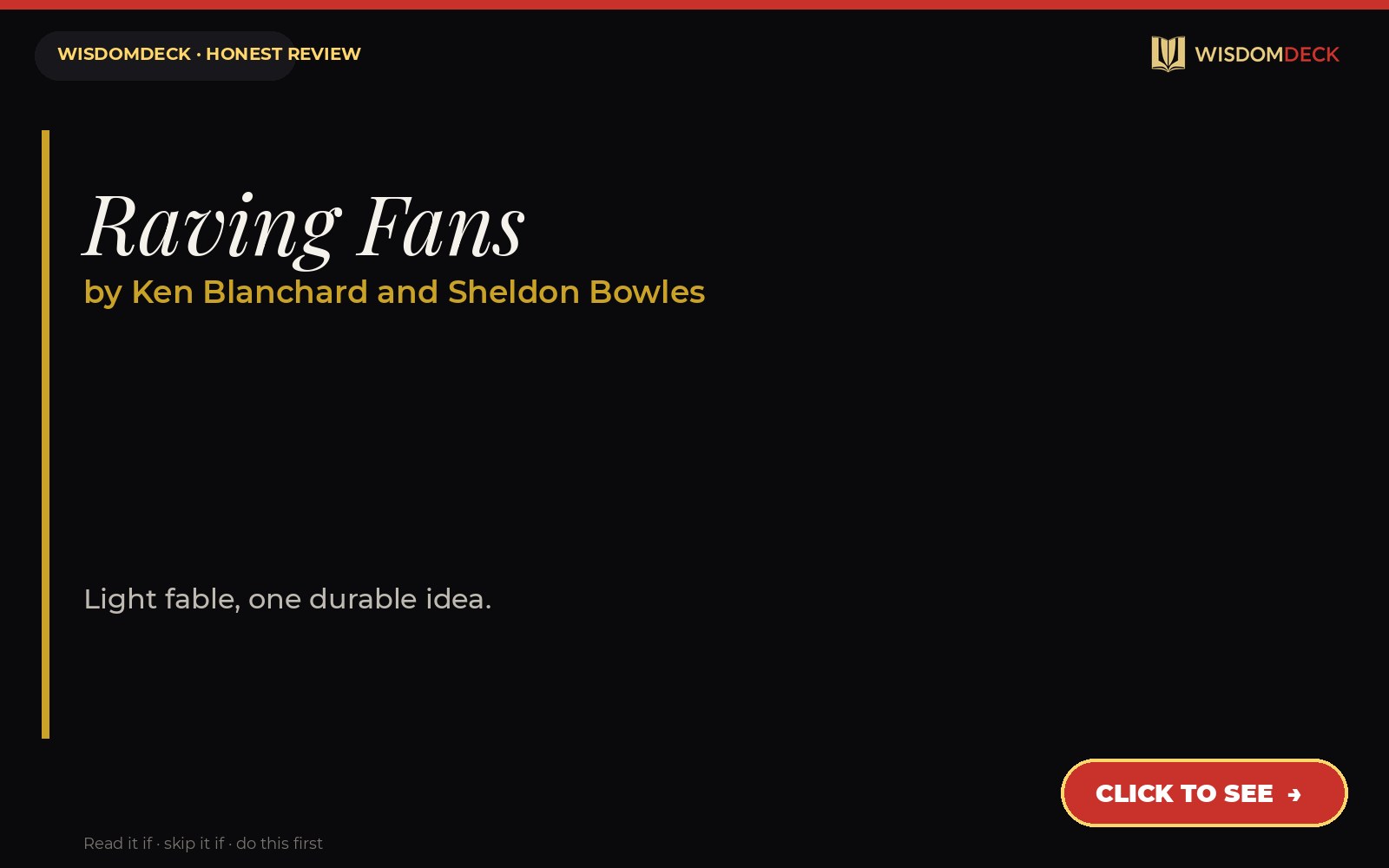 Raving Fans by Ken Blanchard and Sheldon Bowles — WisdomDeck review