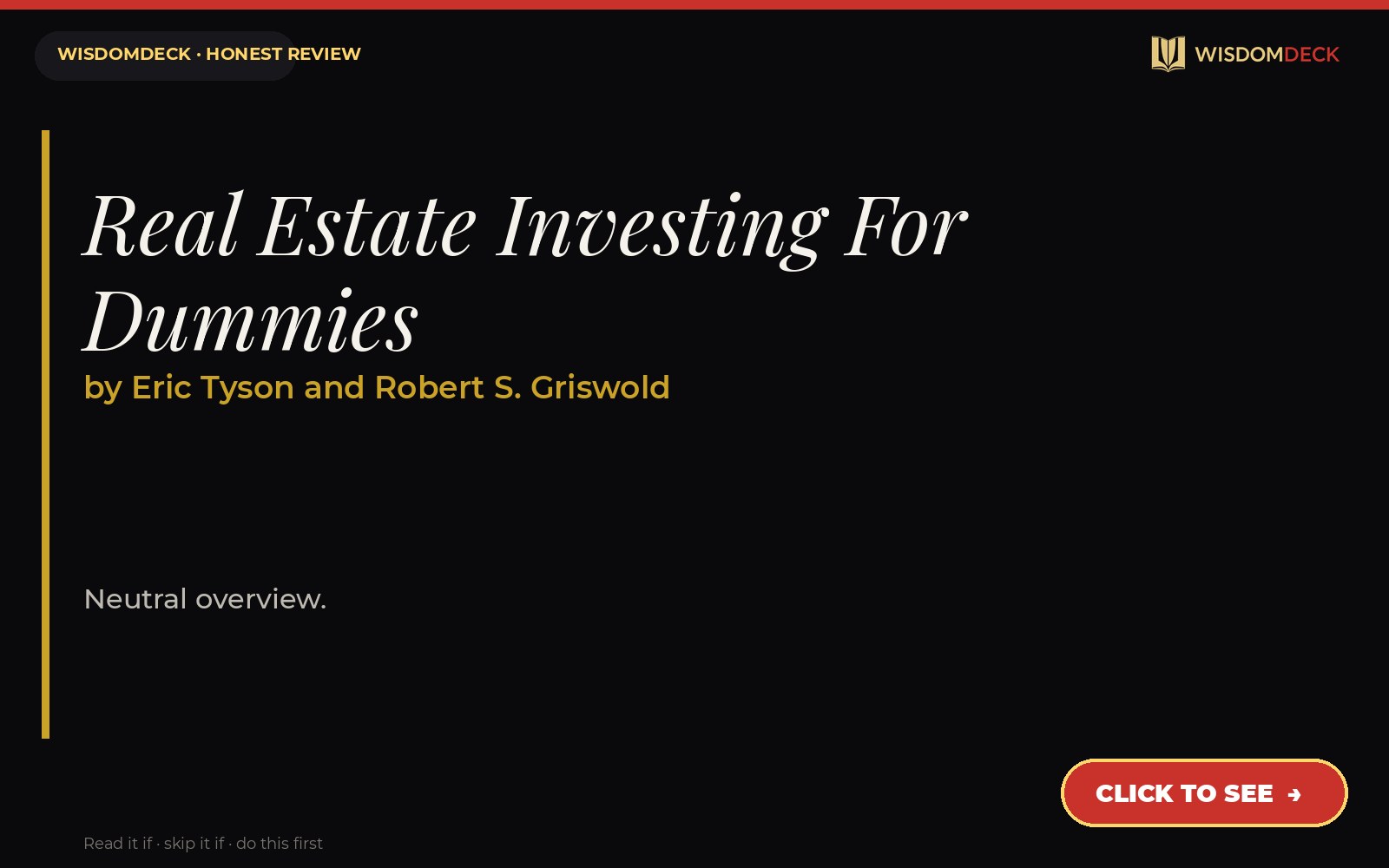 Real Estate Investing For Dummies by Eric Tyson and Robert S. Griswold — WisdomDeck review