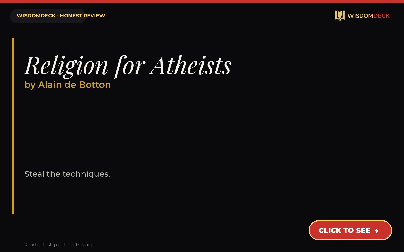 Religion for Atheists by Alain de Botton — WisdomDeck review