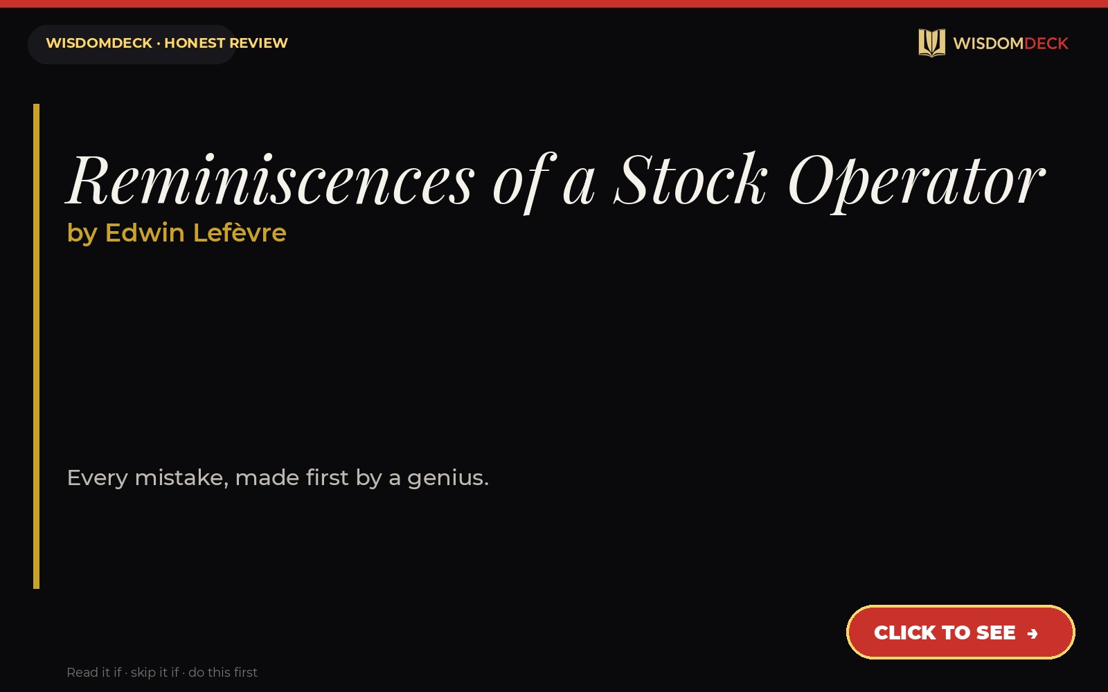 Reminiscences of a Stock Operator by Edwin Lefèvre — WisdomDeck review