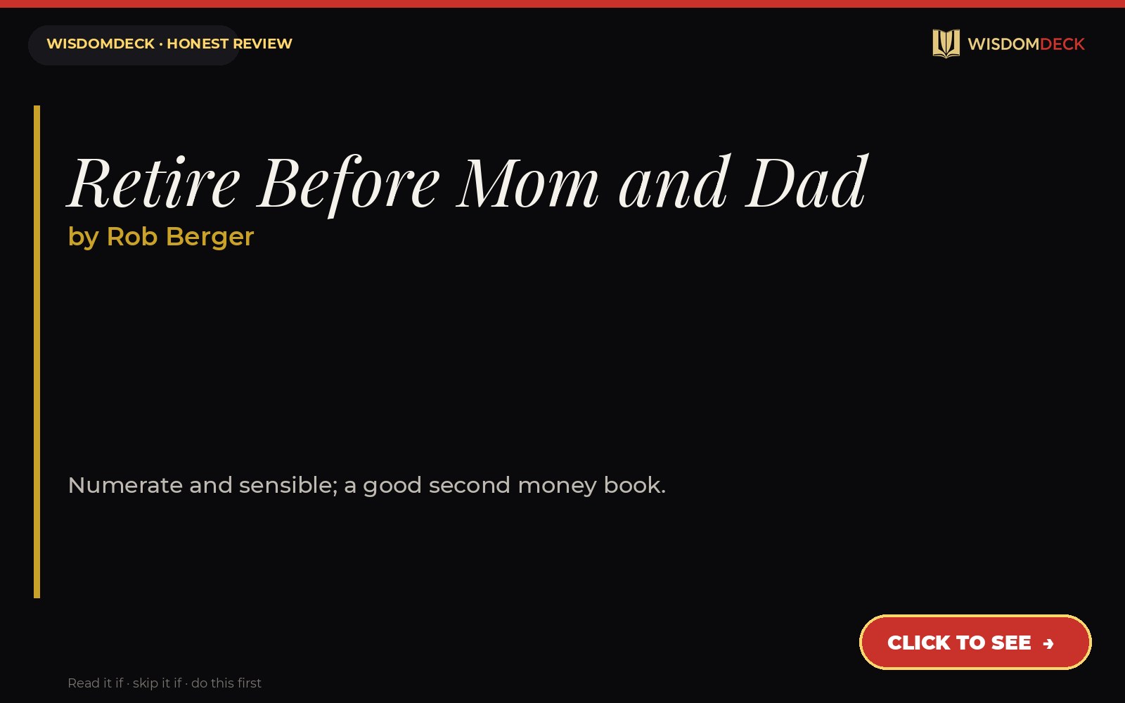 Retire Before Mom and Dad by Rob Berger — WisdomDeck review