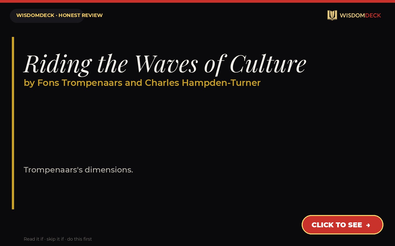 Riding the Waves of Culture by Fons Trompenaars and Charles Hampden-Turner — WisdomDeck review