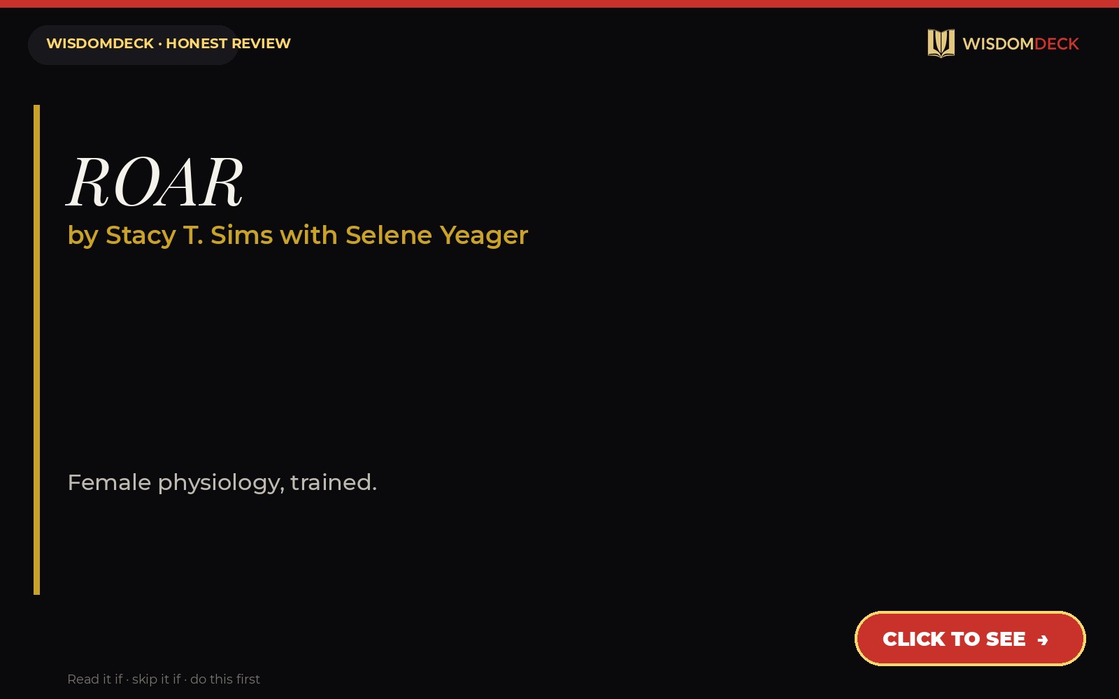 ROAR by Stacy T. Sims with Selene Yeager — WisdomDeck honest review