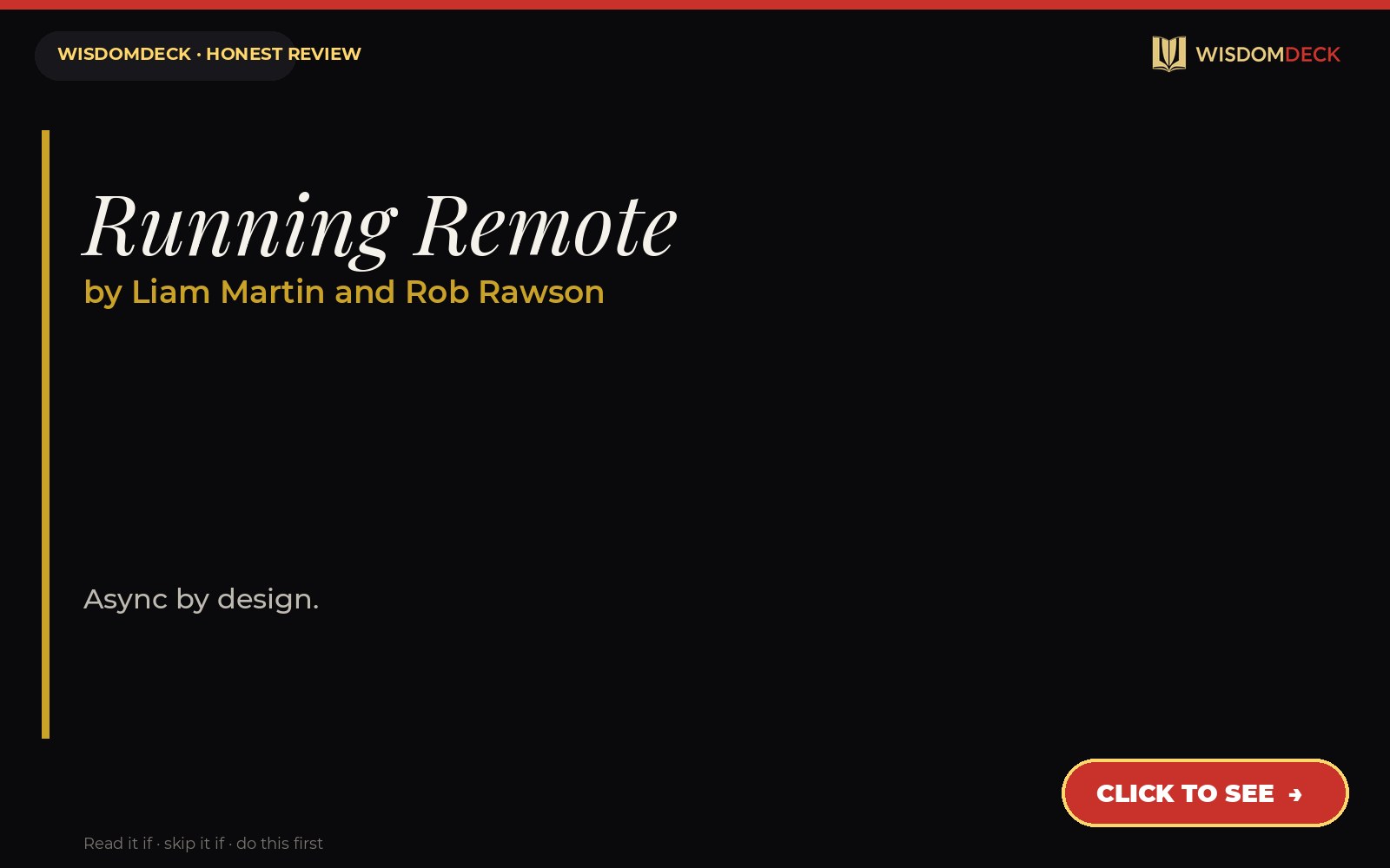 Running Remote by Liam Martin and Rob Rawson — WisdomDeck honest review