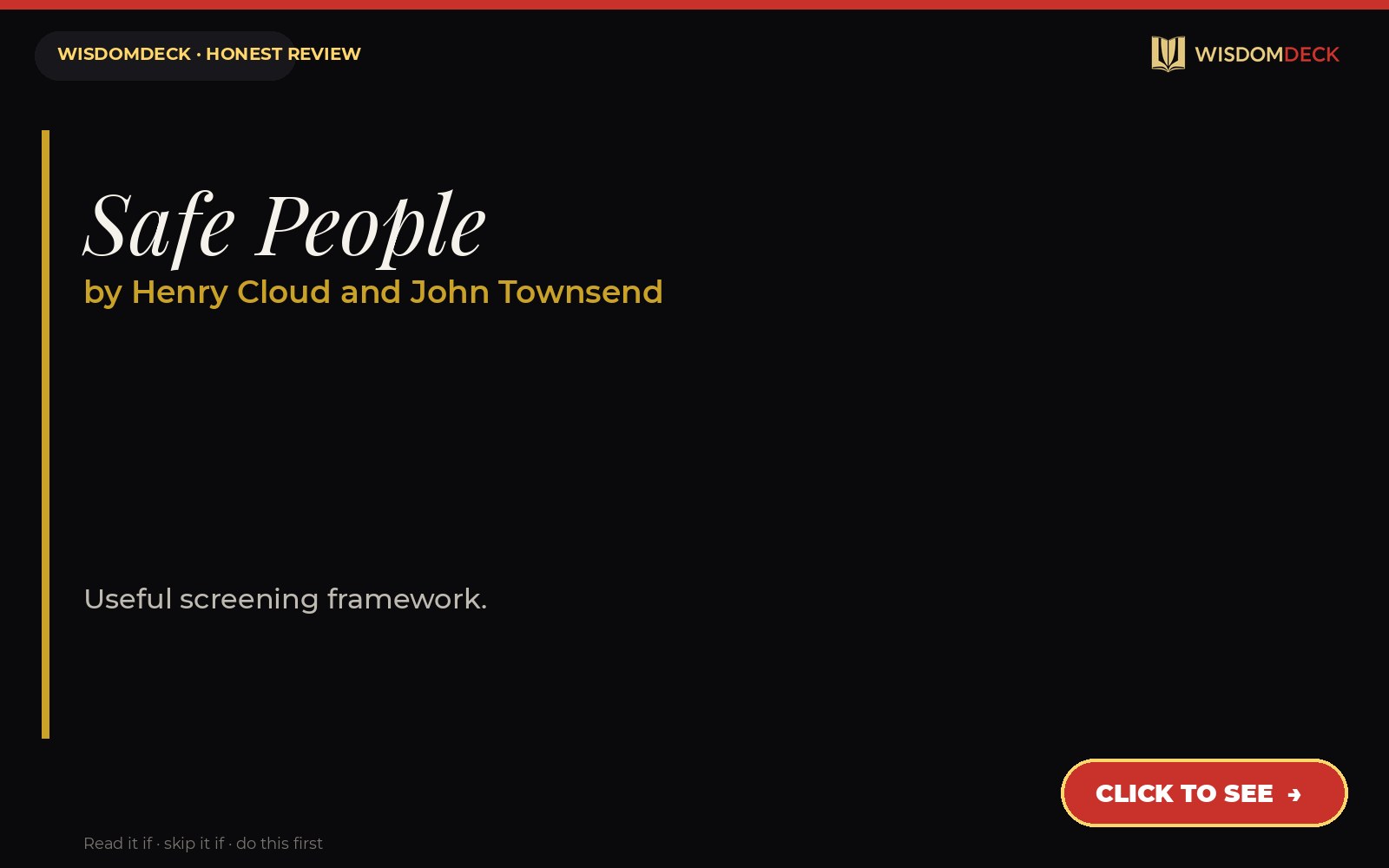 Safe People by Henry Cloud and John Townsend — WisdomDeck review